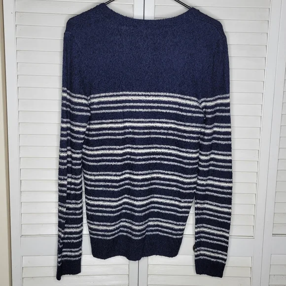 Lilla P Stripe Terry Henley Pullover Sweater Blue/Cream MEDIUM & LARGE NWT - Picture 6 of 12